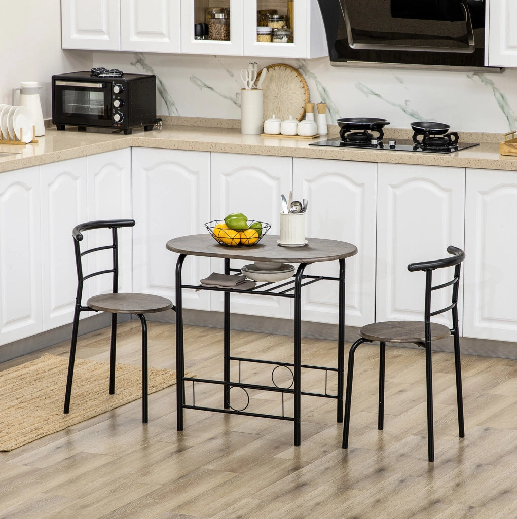 Set bistrot nero con tavolo e 2 sedie, ripiano inferiore