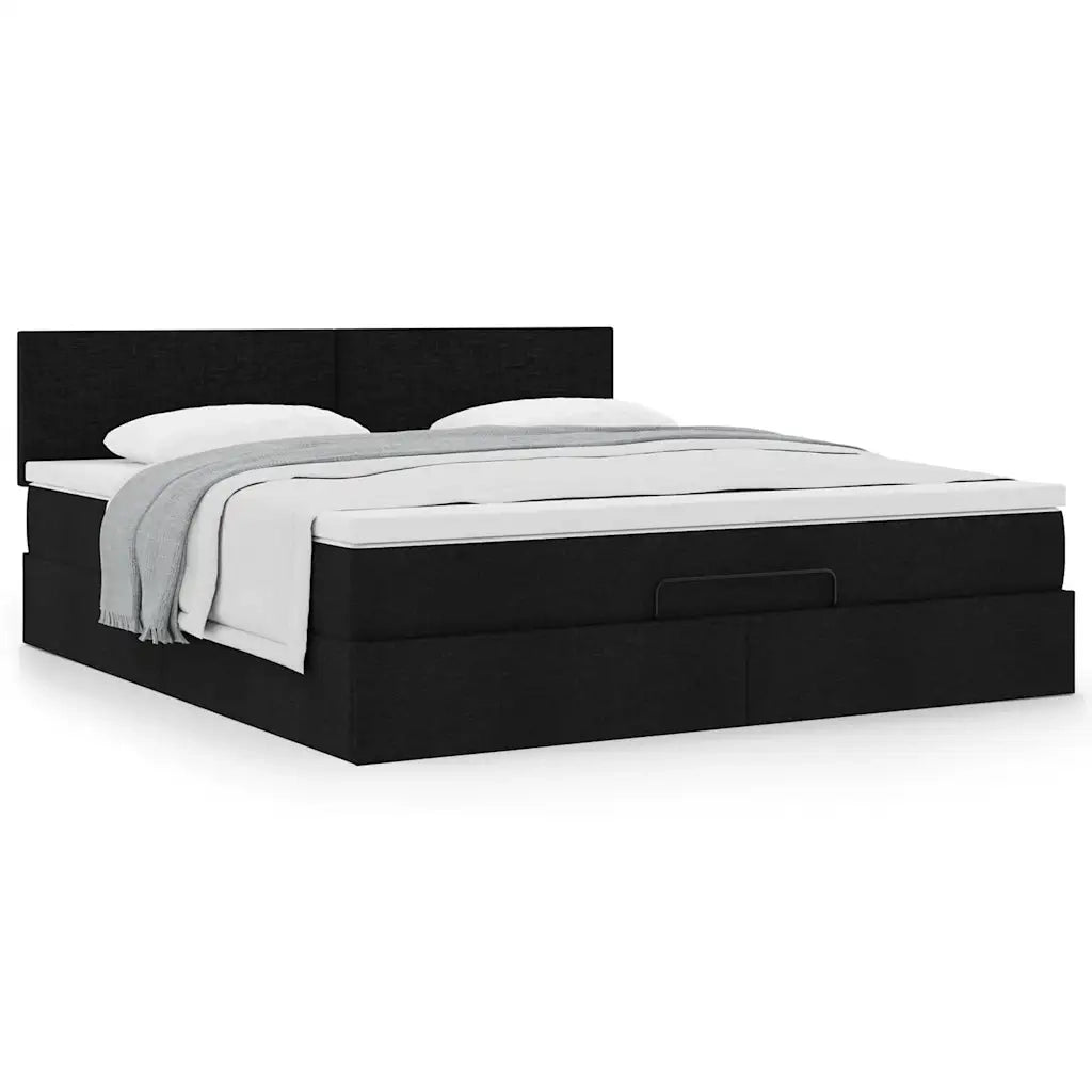 Struttura Letto Pouf con Materasso Nero 180x200 cm in Tessuto 3311396