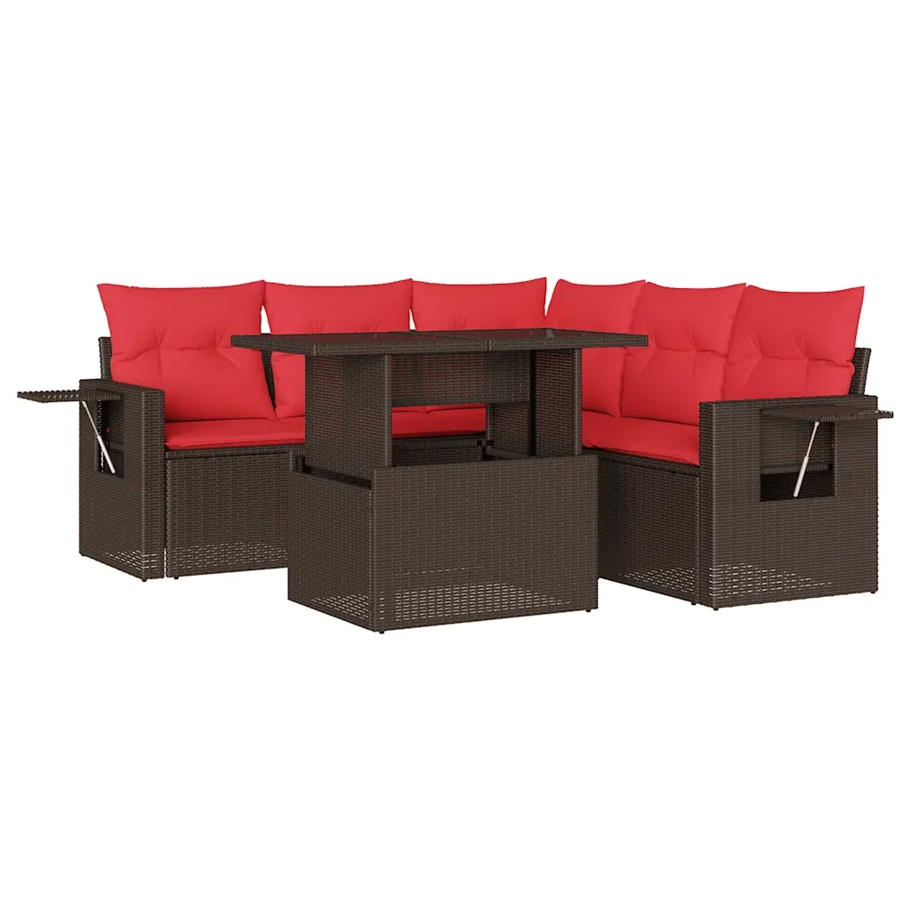 Set Divani da Giardino 6 pz con Cuscini Marrone in Polyrattan 3267904