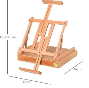 Cavalletto pieghevole in legno con cassetto e maniglia