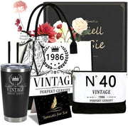 40° compleanno regali per donna borsa a mano in tela: set vintage 1986 con borsa da ufficio, termos e cosmetici per amica, mamma, collega pronto per il regalo