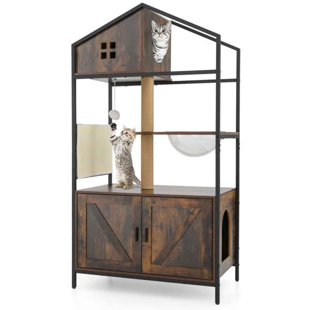 Mobile per gatti con vano per lettiera 80 x 48 x 150 cm comfort ottimale atmosfera accogliente metallo marrone rustico 20_0012778