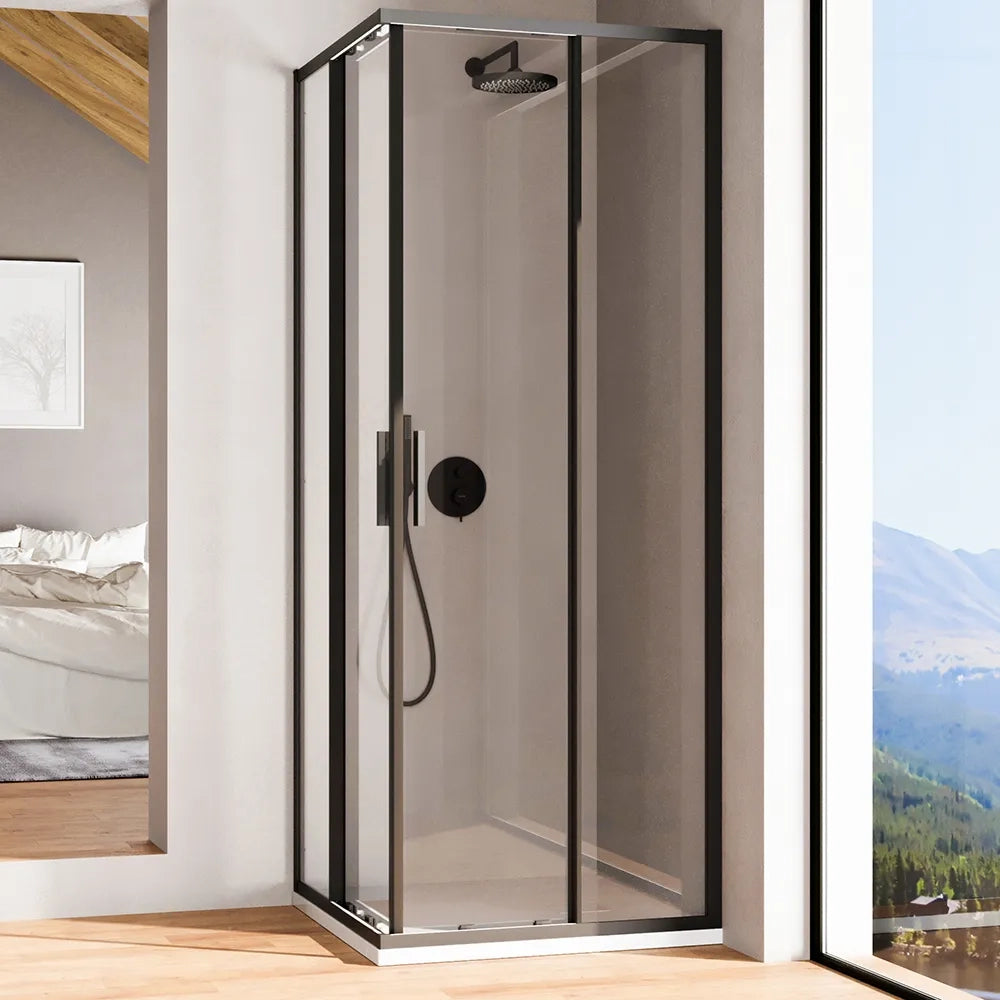 Box doccia angolare 70x120cm con profili nero opaco slim vetro 6mm trasparente h190 | Portofino