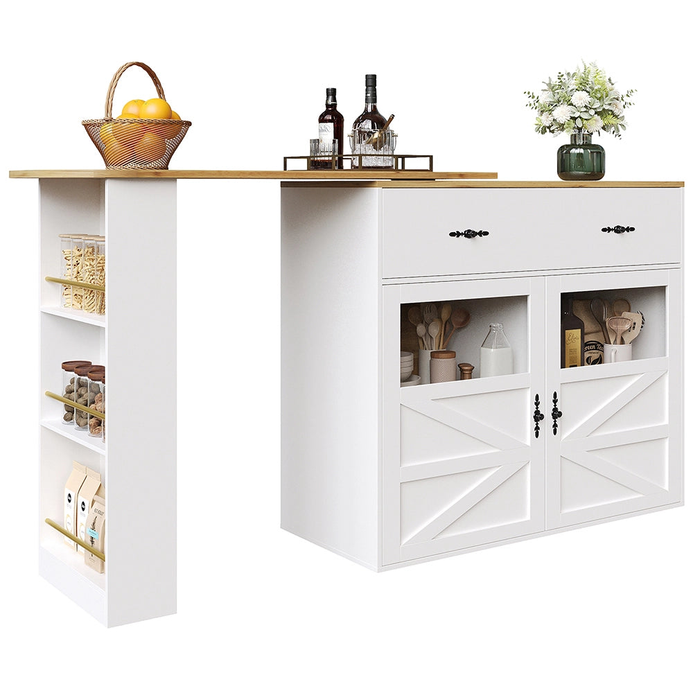 Tavolo Bar Estendibile - Xylo - 138-204??39??104 cm - Bianco con Ripiani