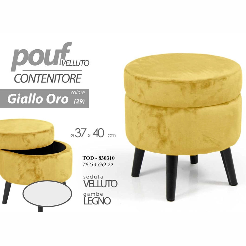 Pouf Contenitore Sgabello Cassapanca Poggiapiedi Tessuto Velluto Mostarda 37x40