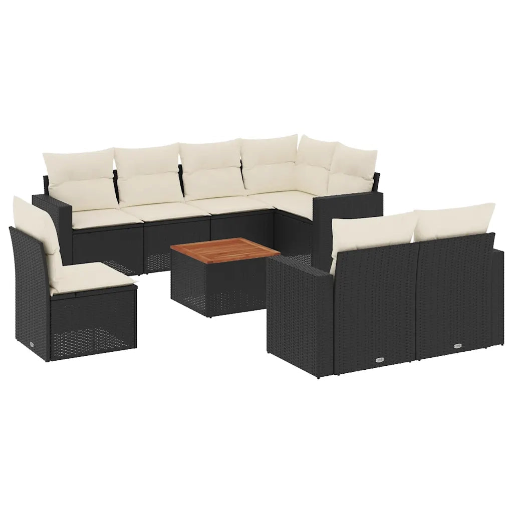 Set Divani da Giardino 9 pz con Cuscini Nero in Polyrattan 3256546