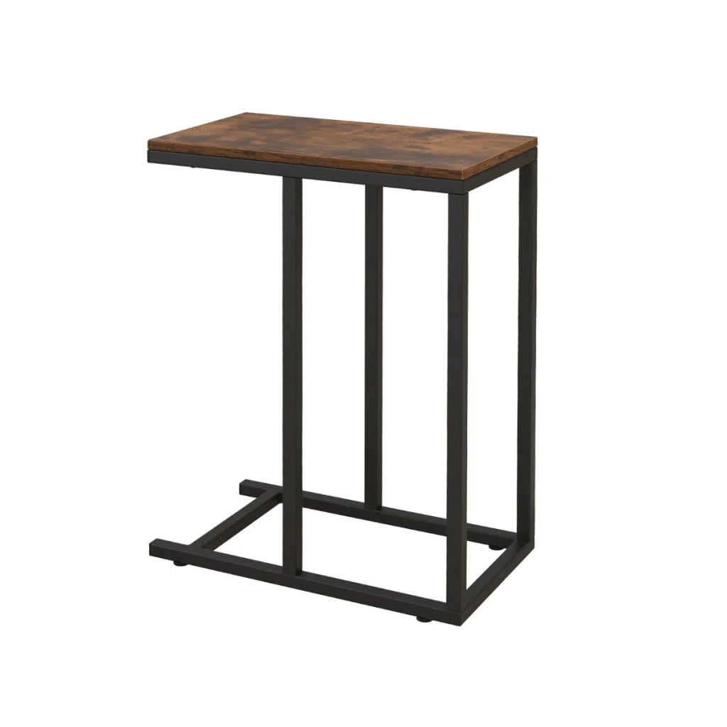Tavolino laterale a forma di C 45,5 x 25,5 x 64 cm pratico supporto per divano e letto design rustico pannello in legno ingegnerizzato marrone 20_0013865