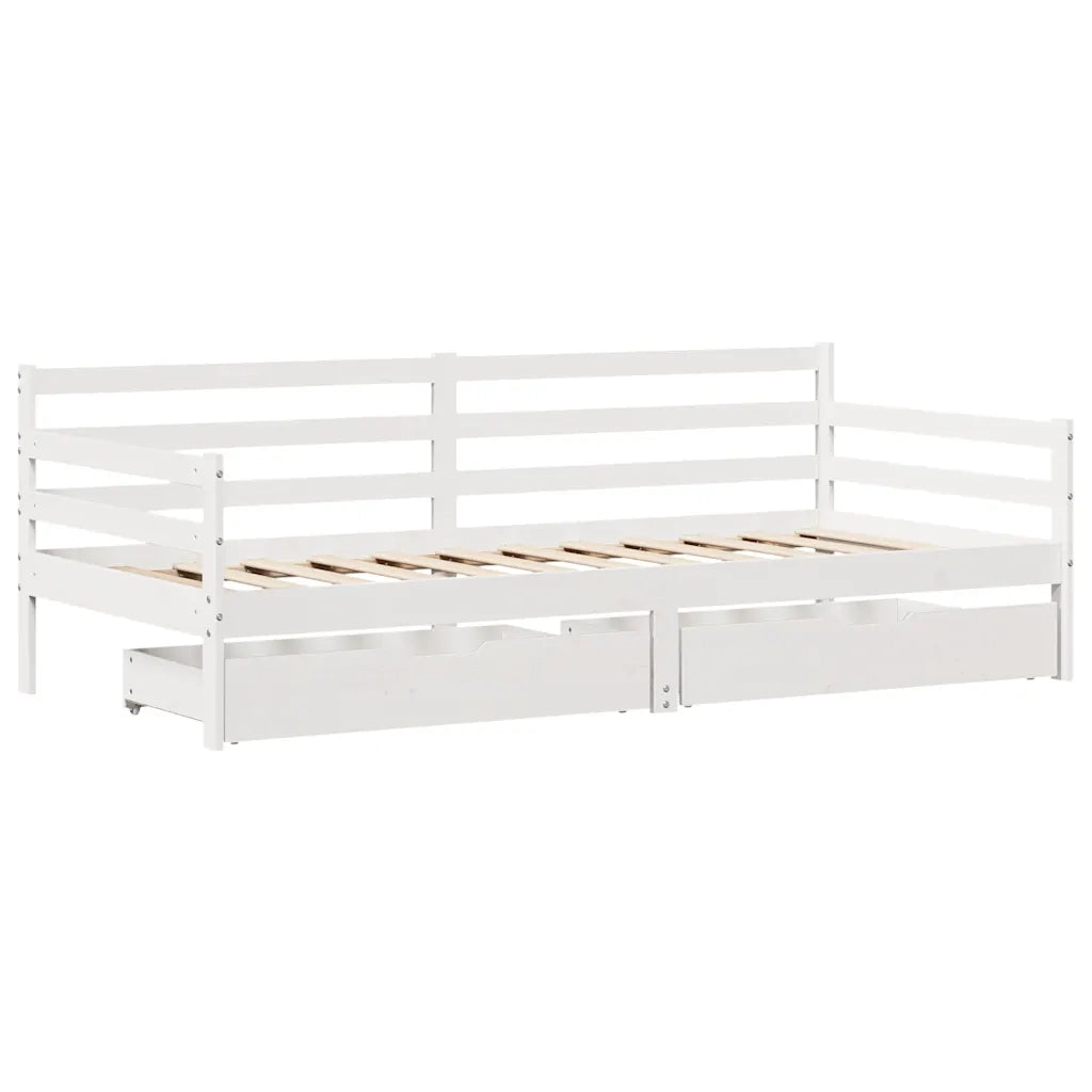 Dormeuse con Cassetti Bianco 90x190 cm Legno Massello di Pino 3302062