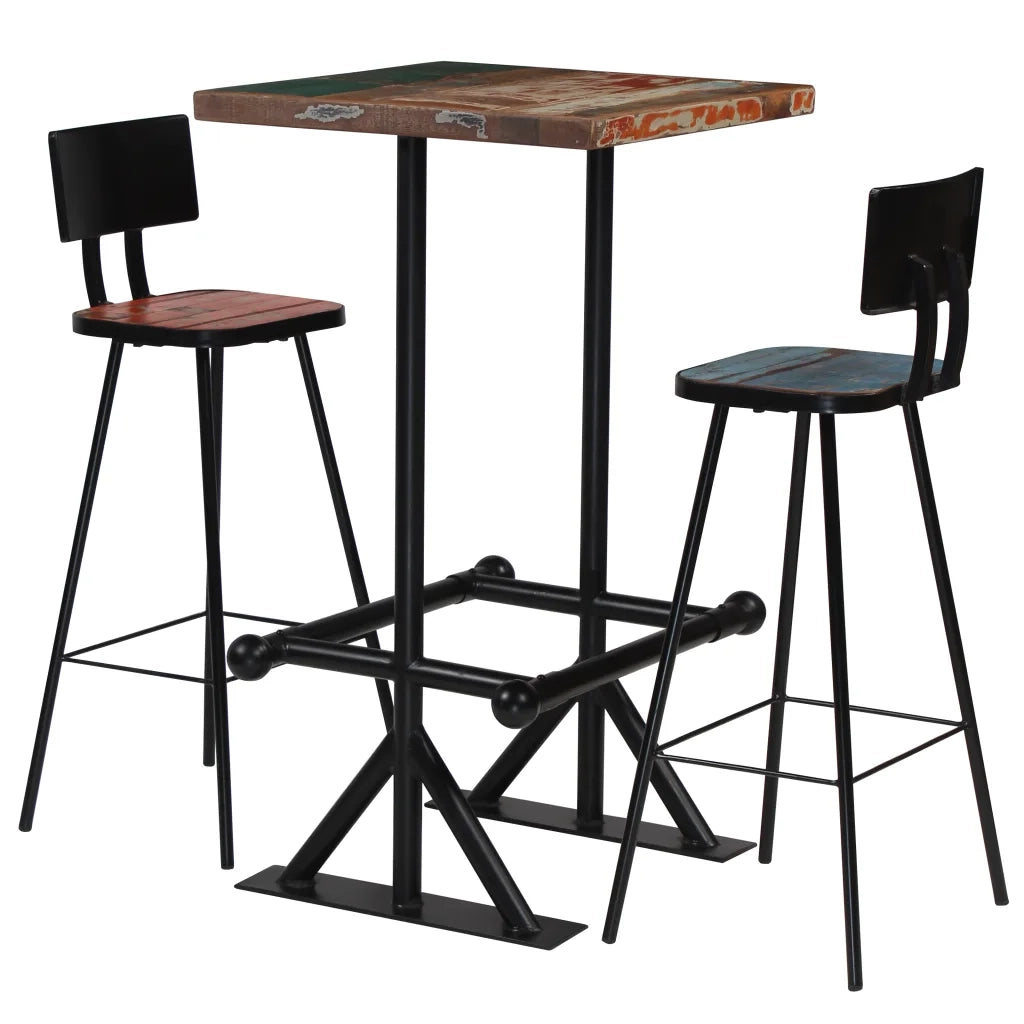 Set da Bar 3 pz in Legno Massello di Recupero Multicolore cod mxl 16569