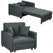 Poltrona Letto in Tessuto Effetto Velluto Grigio con 2 Cuscini e Spazio Contenitore, 100x98x88 cm
