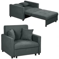 Poltrona Letto in Tessuto Effetto Velluto Grigio con 2 Cuscini e Spazio Contenitore, 100x98x88 cm