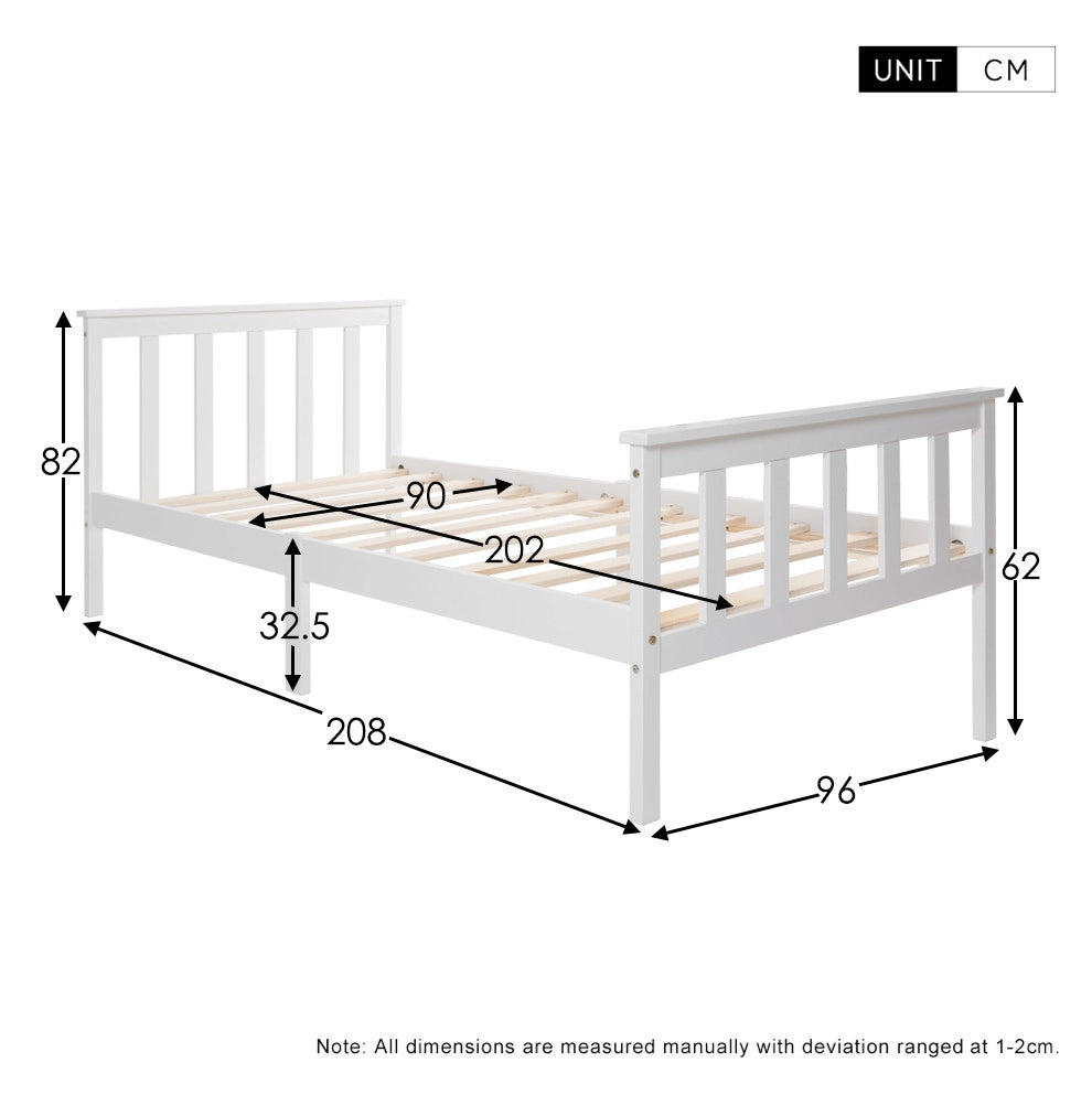 Letto singolo 90x200 cm con rete; design minimalista; legno bianco (Senza materasso)
