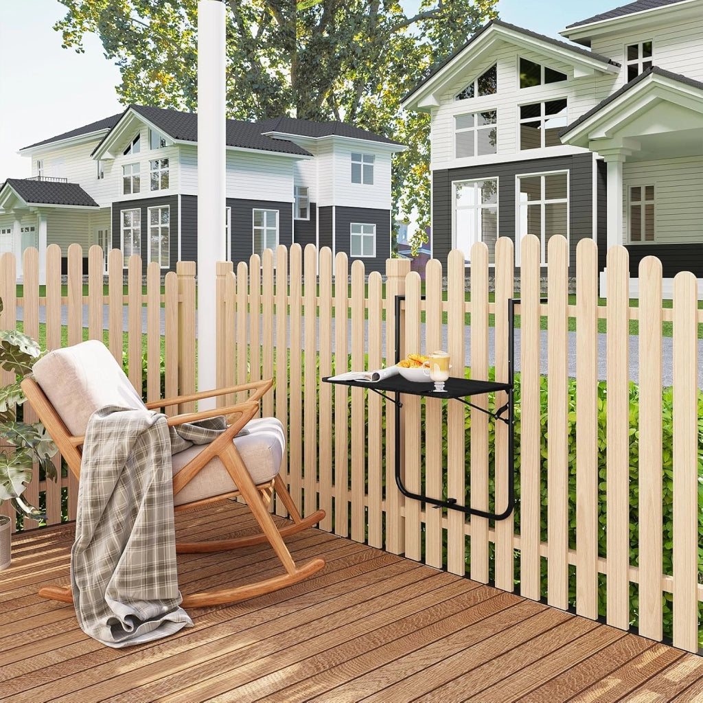 Tavolino pieghevole da appendere, per esterni, balcone, 3 altezze, regolabile, effetto legno, nero