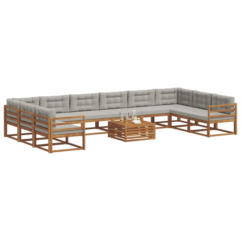 Set di divani da esterno 11 pcs Grigio Naturale e Chiaro