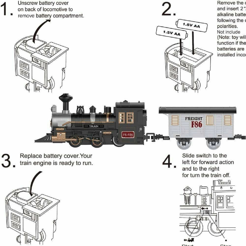 Trade Shop - Pista Trenino Giocattolo Bambini Treno Locomotiva Con Luce E Suoni Vagone Merci -