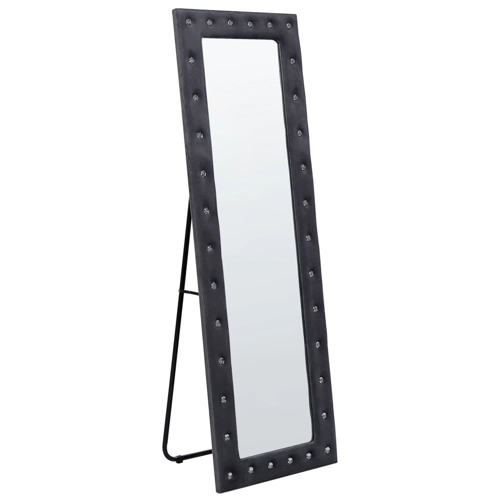 Specchio da terra in velluto grigio 50 x 150 cm cornice decorativa strass con supporto glamour da terra sospeso per armadio camera da letto soggiorno