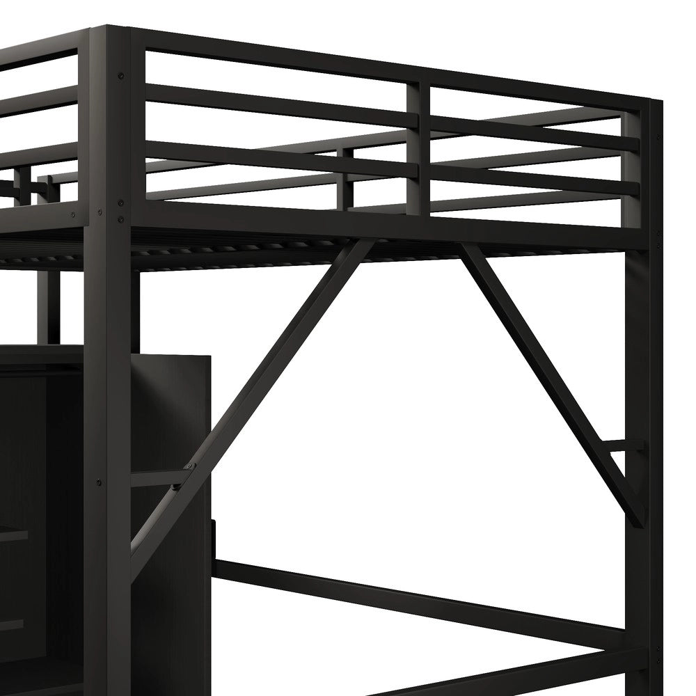 Letto a Soppalco con Armadio e LED ¨C MINIMAL ¨C Metallo Nero 140x200