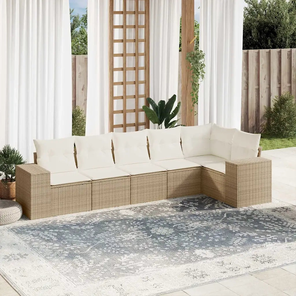 Set Divano da Giardino 6 pz con Cuscini Beige in Polyrattan 3222587