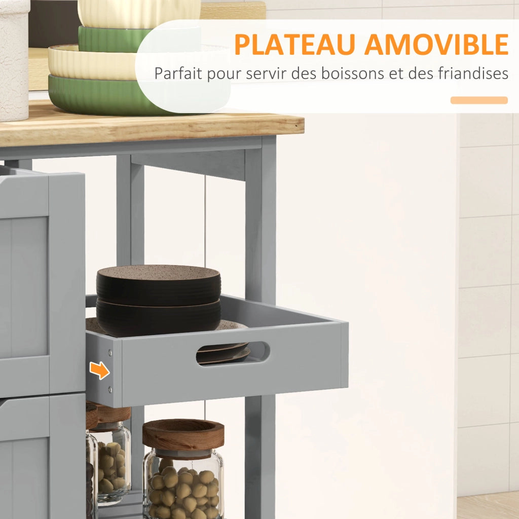 Carrello da cucina con 3 cassetti e piano rimovibile ¨C Minimal ¨C Grigio 67x37x85.5 cm