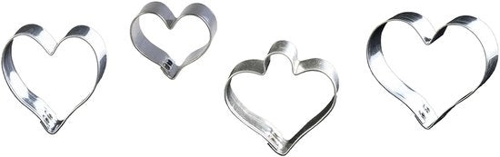 Set di stampi a forma di biscotto - in acciaio inossidabile - ideale per biscotti, fondant e dolci - modello: cuore 2 (4 pezzi) - Fatto in Germania