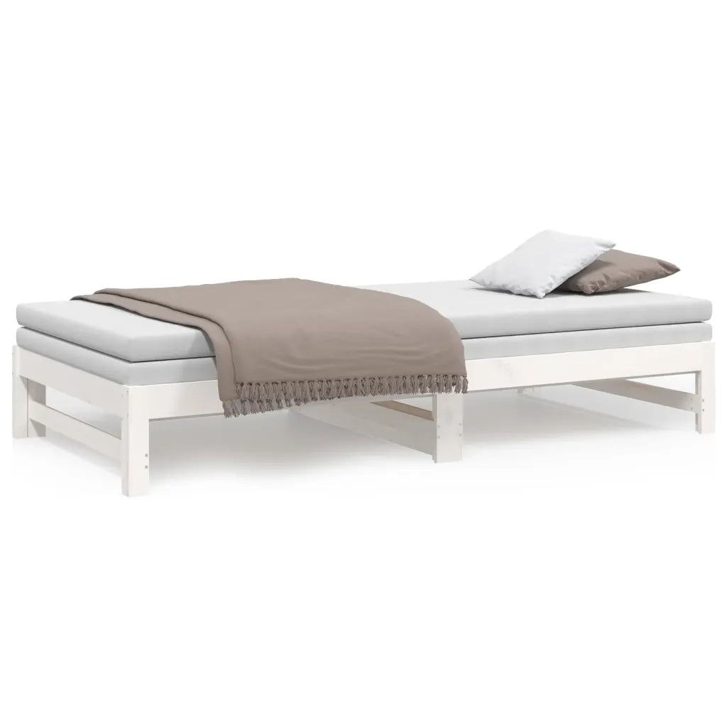 Letto matrimoniale | Letto per adulti | Dormeuse Estraibile Bianca 2x(80x200) cm Legno Massello di Pino
