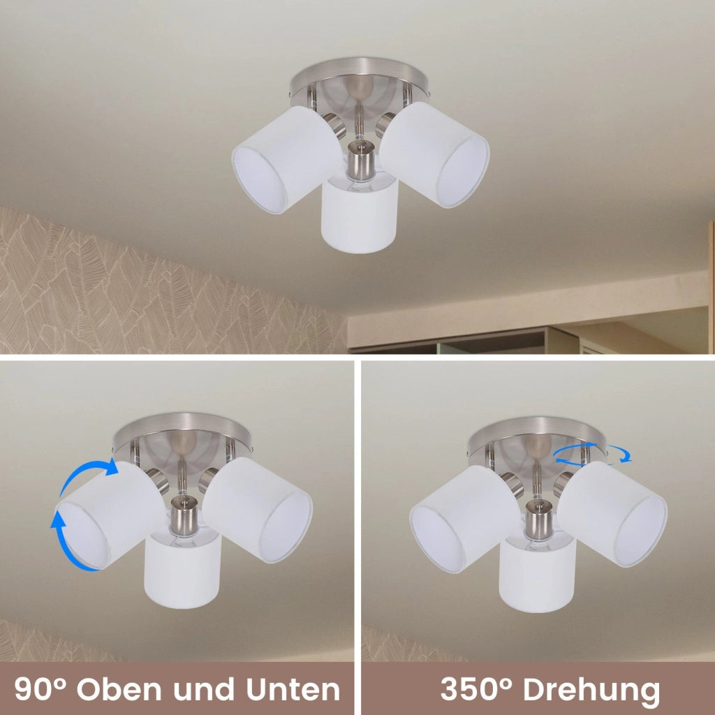 ZMH Faretto da soffitto argento 3 luci E14 orientabili 350° max 25W per soggiorno camera senza lampadina