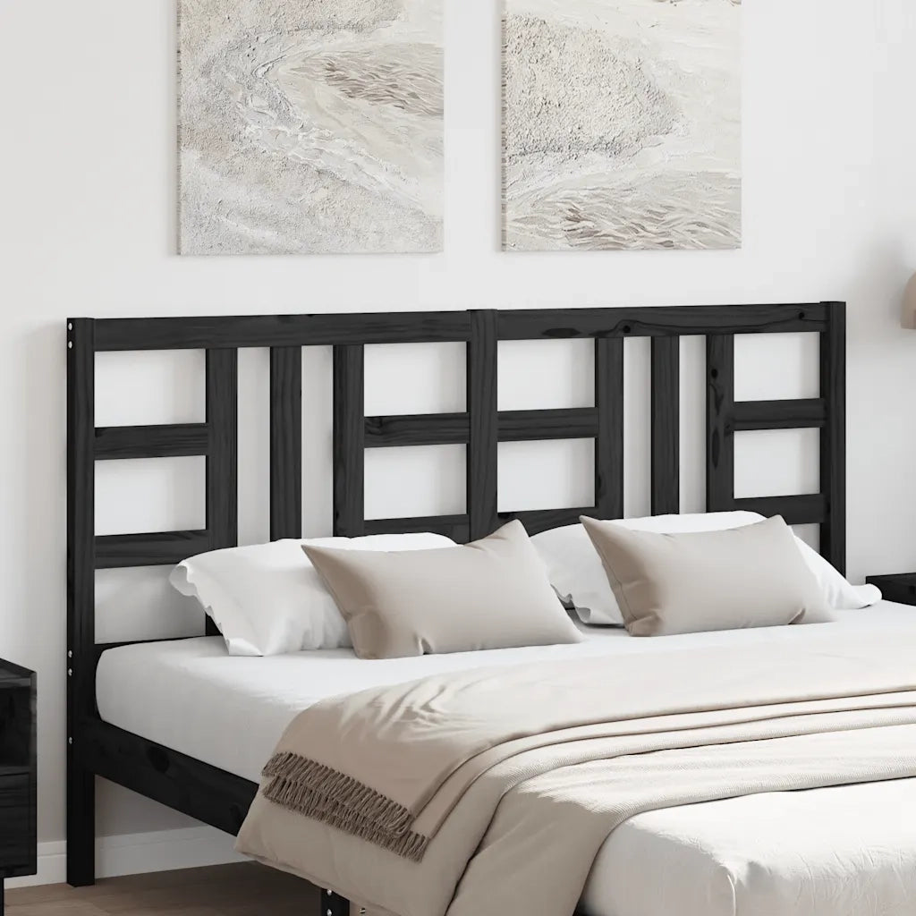 Testiera per Letto-Testata-Testiera Decorativa Nera 166x4x100 cm in Legno Massello di Pino 406359