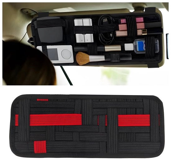 Organizzatore Multi per Ombrello Auto - Gomma Antiscivolo - Borsa di Ripristino - Universale - 34,5 x 13,5 cm - Nero/Rosso