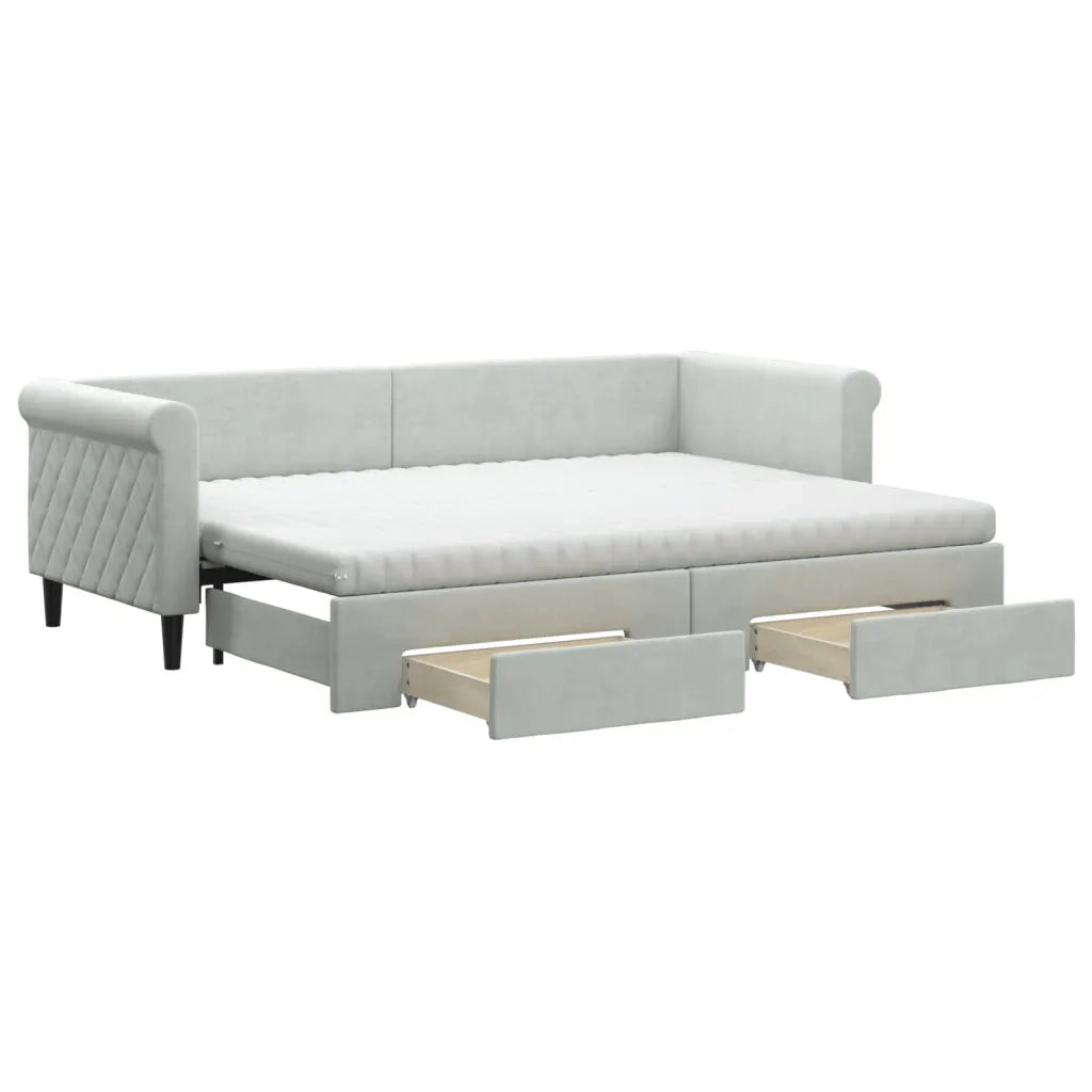 Divano Letto Estraibile Cassetti Grigio Chiaro 80x200cm Velluto