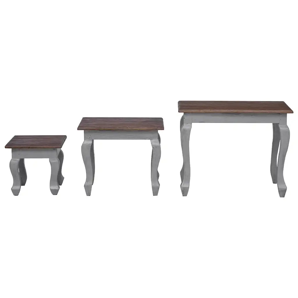 Set Tavolini a Incastro 3 pz in Legno Massello di Mogano 244505
