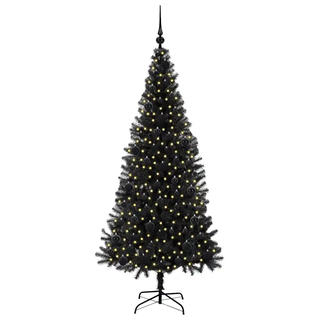 Albero di Natale con 300 LED con supporto-Luci decorative natalizie Nero 180 cm PVC 751652