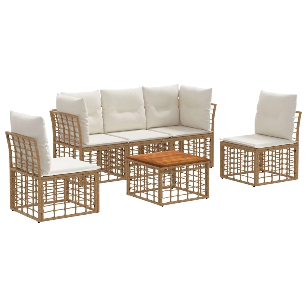 Set di divani da esterno 6 pz | Set Salotto da Giardino Naturale e Bianco Crema