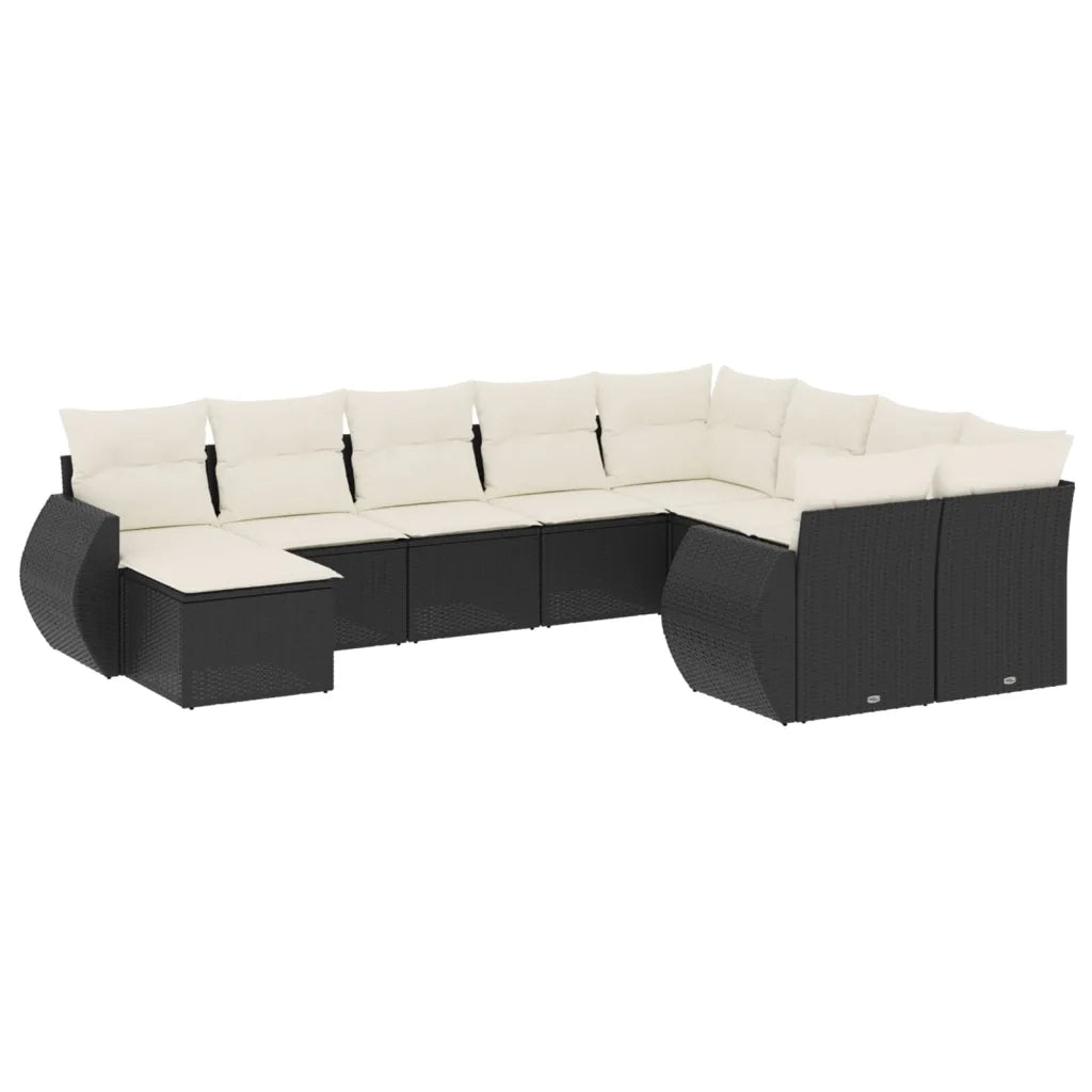 Set Divani da Giardino 10pz con Cuscini in Polyrattan Nero 3221855