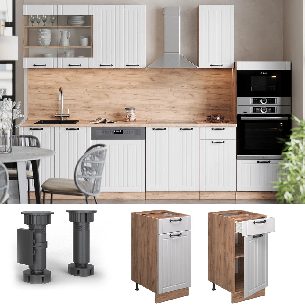 Vicco Mobiletto base per cucina Bianco casa di campagna 40 cm , PL Marmo