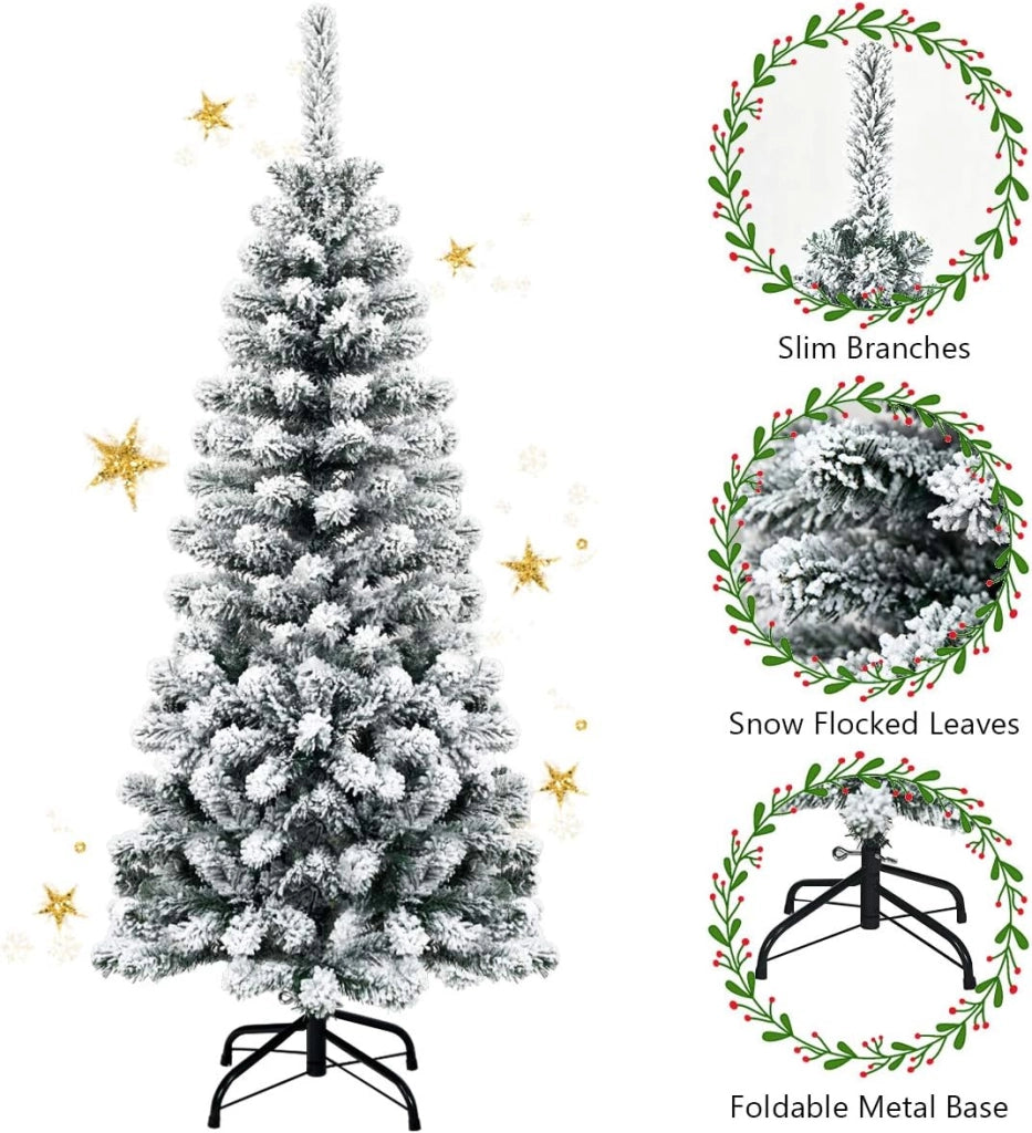 Albero di Natale con neve, albero di Natale artificiale, 225 cm, matita, albero di Natale sottile, albero di Natale artificiale come vero, albero di Natale, sistema pieghevole, albero di