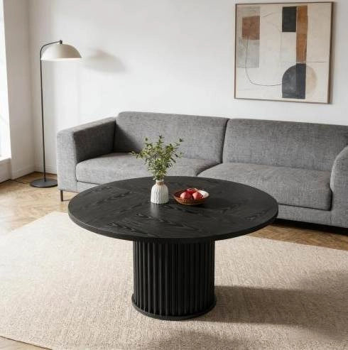 Tavolo rotondo da pranzo moderno nero in MDF e metallo; 119;9 cm; per 6 persone