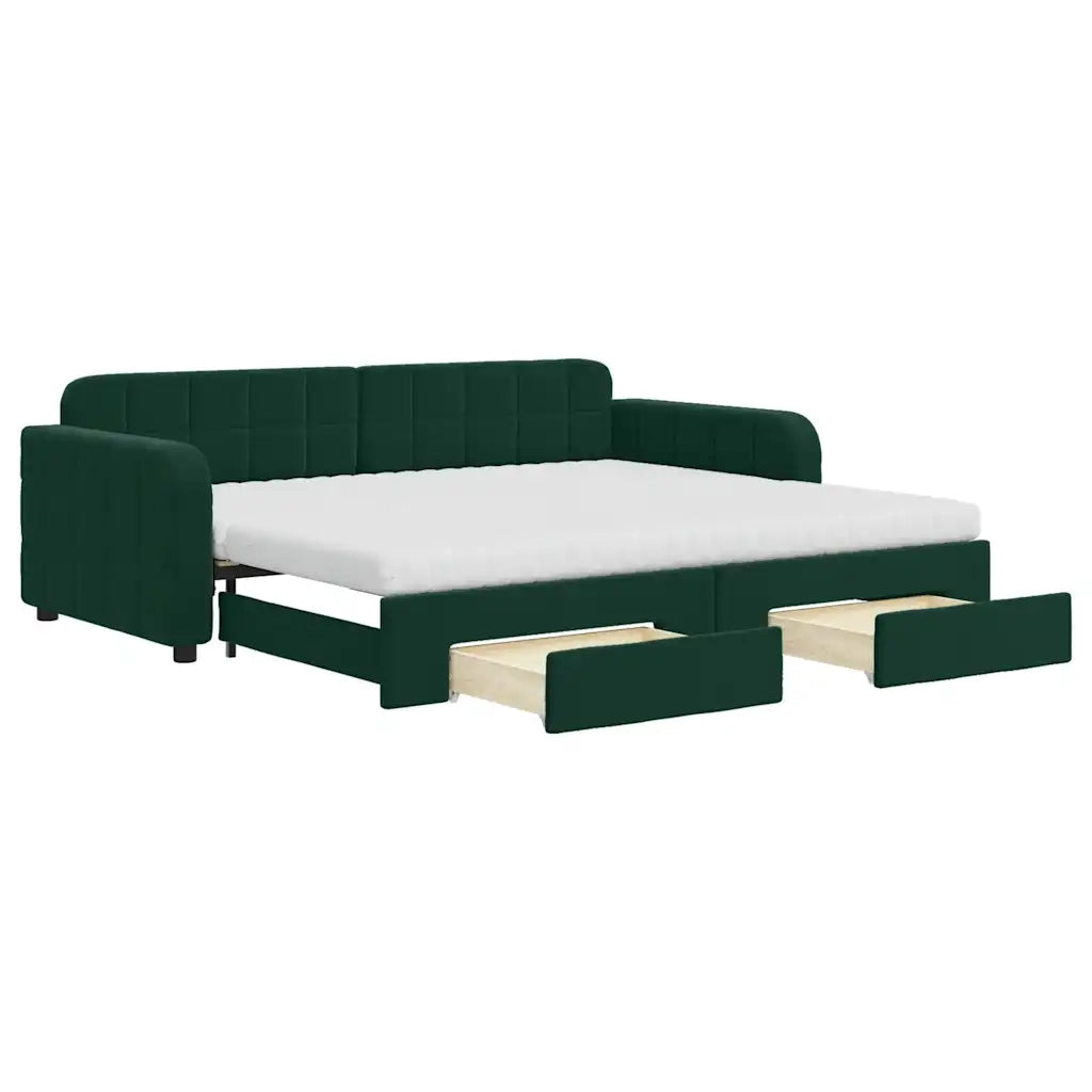 Divano Letto Estraibile Cassetti Verde Scuro 90x200cm Velluto