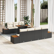 Set da pranzo da giardino in 8 pezzi con cuscini Nero Polyrattan Acacia
