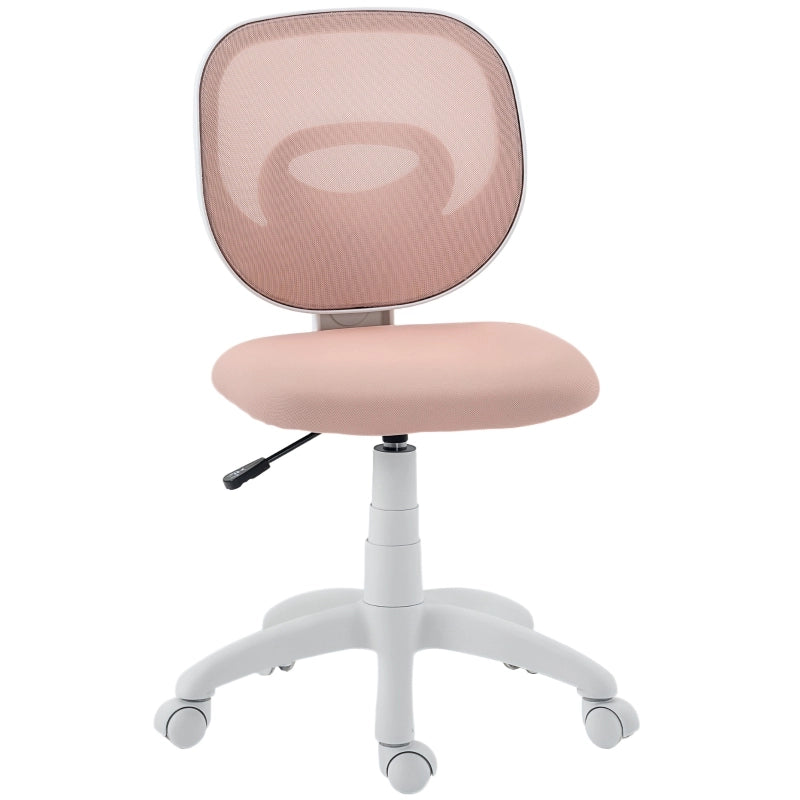 Sedia da ufficio ergonomica girevole con schienale in rete e seduta imbottita, altezza regolabile, in plastica rosa