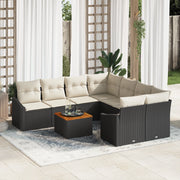 Set di divani da giardino da 9 pezzi con cuscini neri in polyrattan