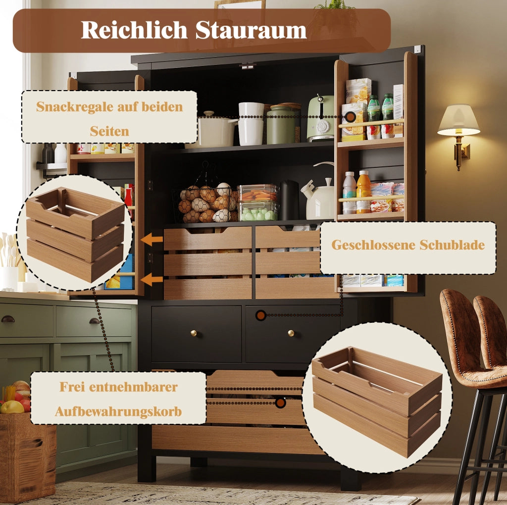 Credenza da cucina nera 80x40x140 cm con 5 cassetti