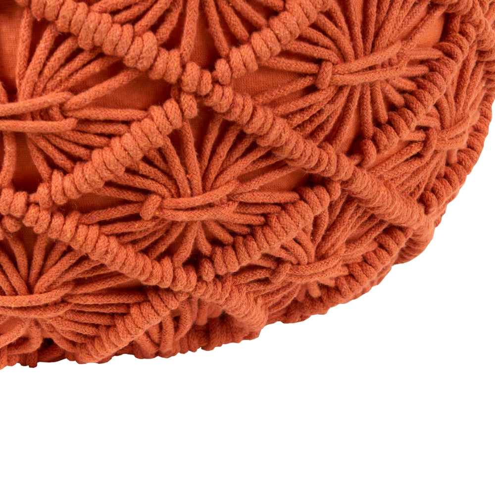 Pouf lavorato a maglia Poggiapiedi rotondo intrecciato all'uncinetto in cotone arancione