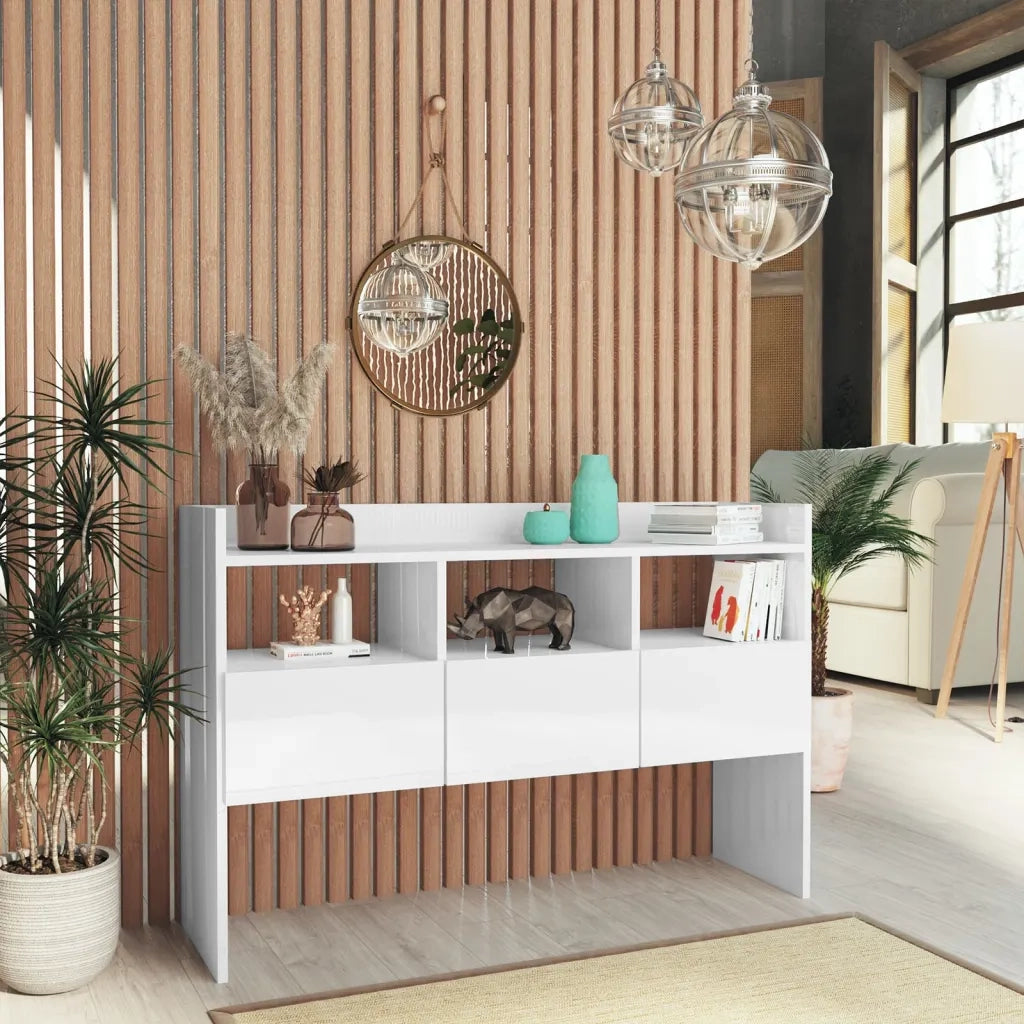 Credenza | Madia | Buffet da pranzo | Armadio da pranzo Bianco Lucido 105x30x70 cm in Legno Multistrato