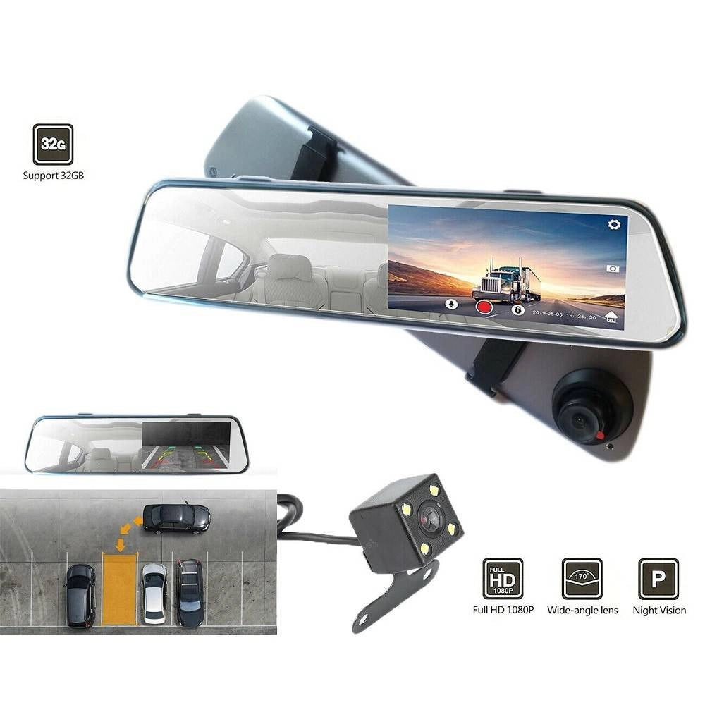Trade Shop - Specchietto Retrovisore Touch Dvr 4.39" Full Hd Tf Camera Anteriore Posteriore -