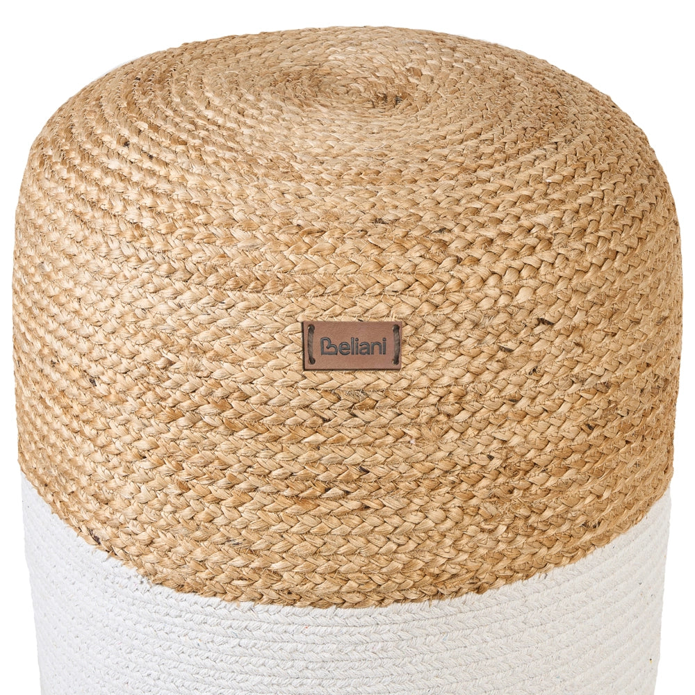 Pouf ottomana bianco iuta perline EPS riempimento rotondo ø 46 cm stile boho