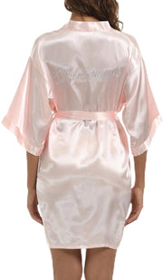 Kimono da Sposa per Donna, Badia in Satin, Camicia da Notte Leggera, Abito da Sposa Giapponese, Pajama Corta, Rosa, XL