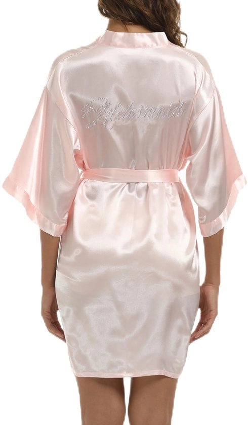Kimono da Sposa per Donna, Badia in Satin, Camicia da Notte Leggera, Abito da Sposa Giapponese, Pajama Corta, Rosa, XL