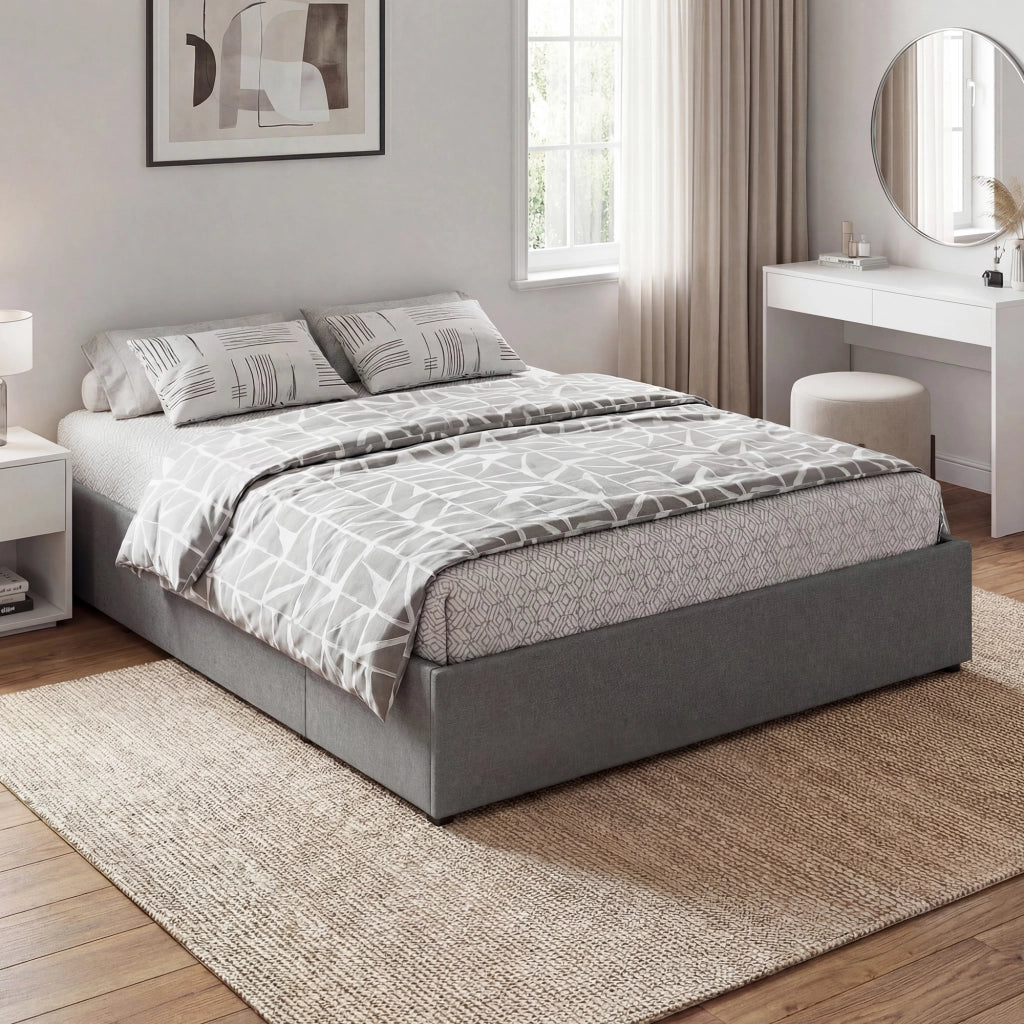 Letto Matrimoniale Contenitore in Legno con Doghe e Cassetti ¨C Zephmum ¨C Grigio 165x193x30 cm