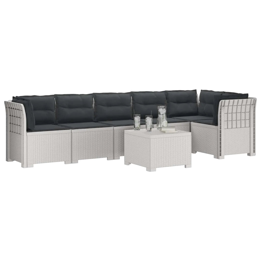 Divano da Giardino 6 Posti con Cuscini Aspetto Rattan PP Bianco 3444131