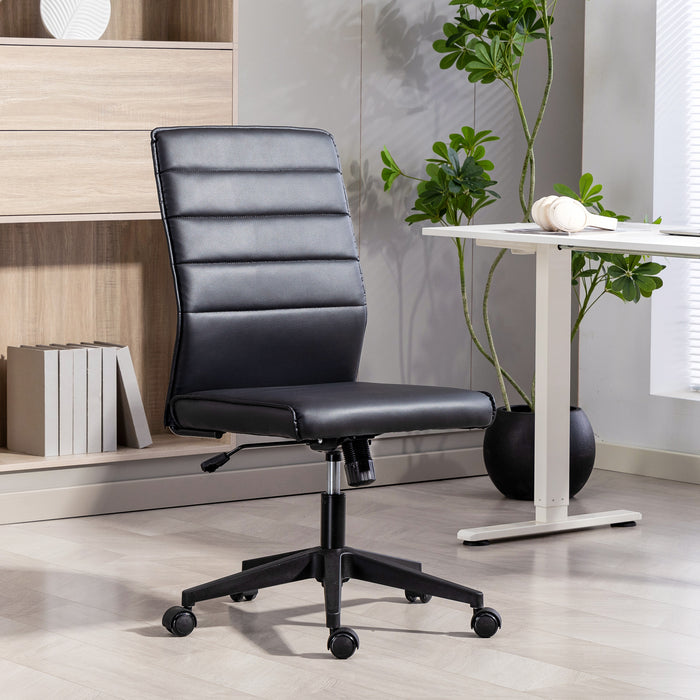 Sedia da Ufficio Ergonomica e Regolabile 58x53x97-107 cm con Schienale Ricurvo in Pelle PU e Acciaio Nero